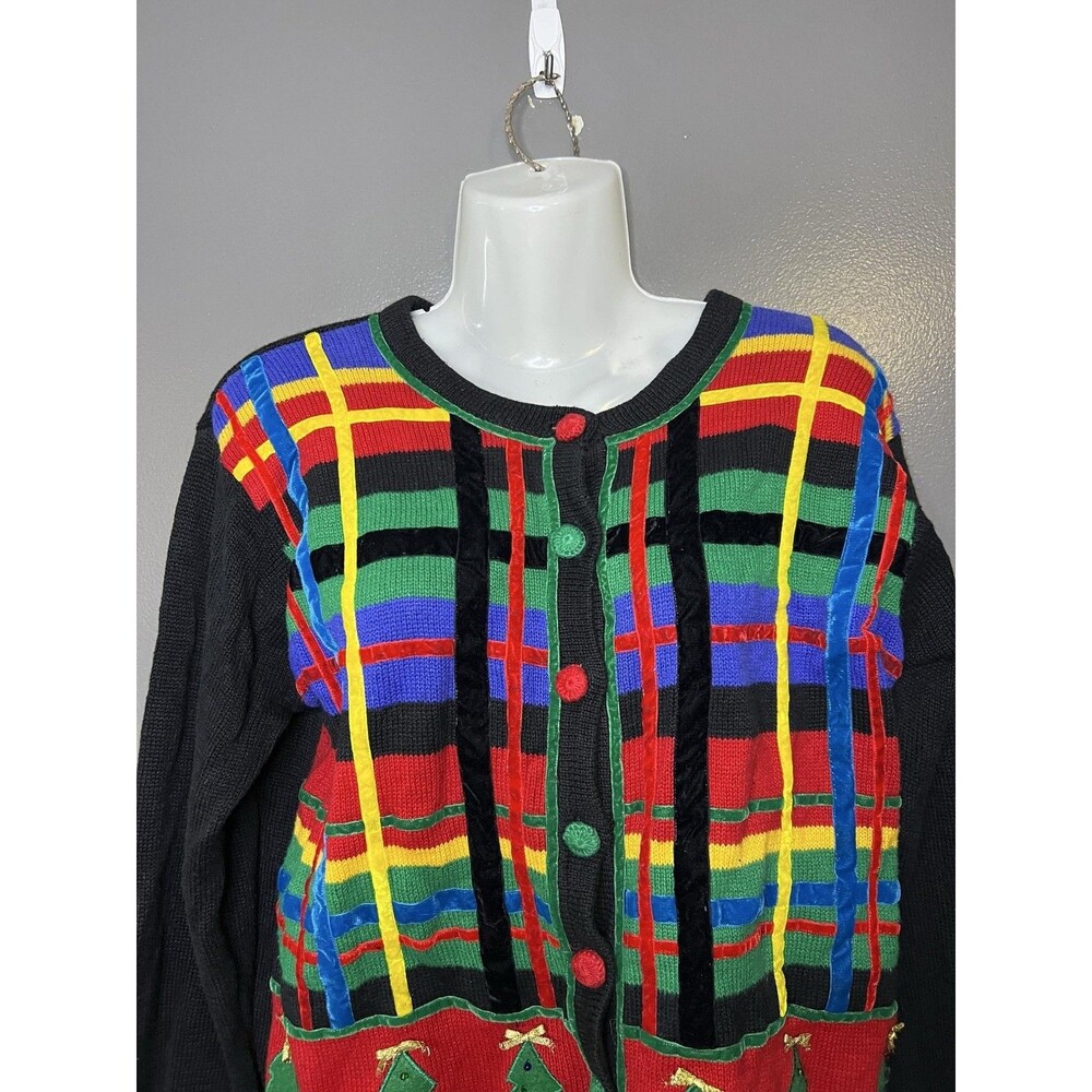 Paul Harris Design Cardigan Sweater Womens Small Multicolor Ugly Christmas Tree